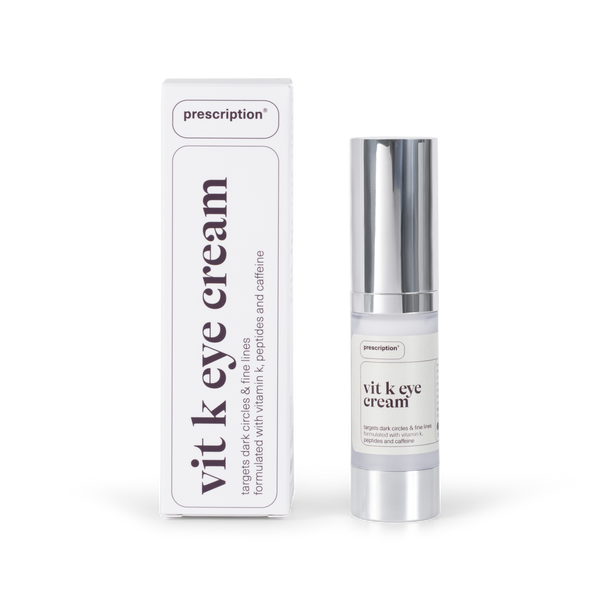 Prescription Skincare's Vitamine K oogcreme samen met verpakking